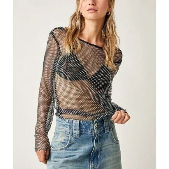FREE PEOPLE NWT Filter Finish Low Back Long Sleeve / Midnight - S ($168) - Picture 1 of 5